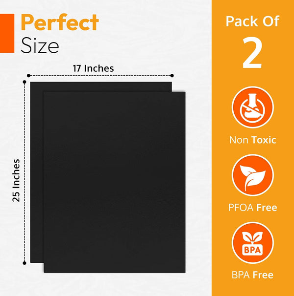 Oven Liners for Bottom of Oven - Thick Heavy Duty 17” x 25” 2 Pack Non-Stick Reusable Mats - BPA & PFOA Free Protector for Electric, Gas,