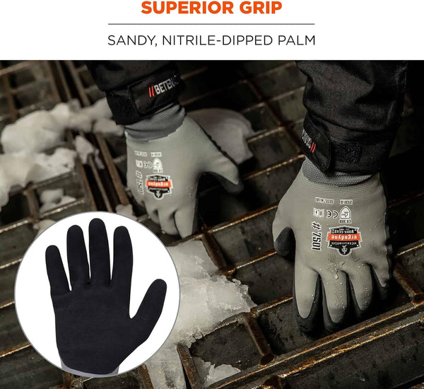 Ergodyne ProFlex 7501 Coated Waterproof Winter Work Gloves Gray, Medium, 1 Pair Medium (1 Pair)