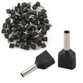 BAOMAIN 100-Pack 16 AWG Twin Wire Ferrules, Black TE1508 Dual Wire Crimp Connectors, Tin-Plated Copper Pin Cord End Terminals for DIN Rail