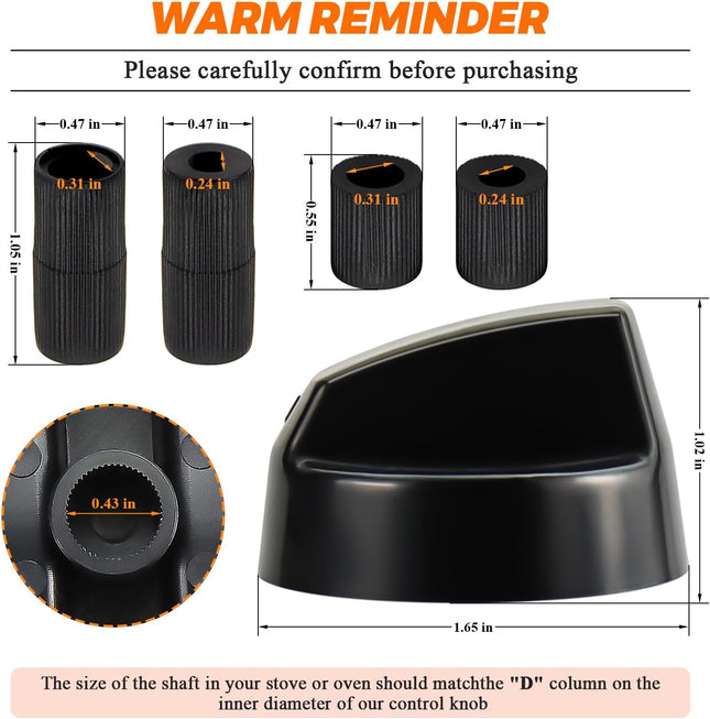 Blutoget 4 Pack Black Universal Control Knobs with 12 Adapters - Compatible for Oven Stove Range - Universal Stove Knobs