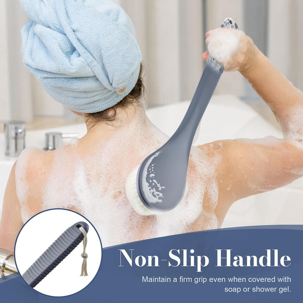 Back Scrubber for Shower, Shower Body Brush for Cleaning with Long Handle for Showering, 17 Inch Back Washer Exfoliator for Shower Men Women with
