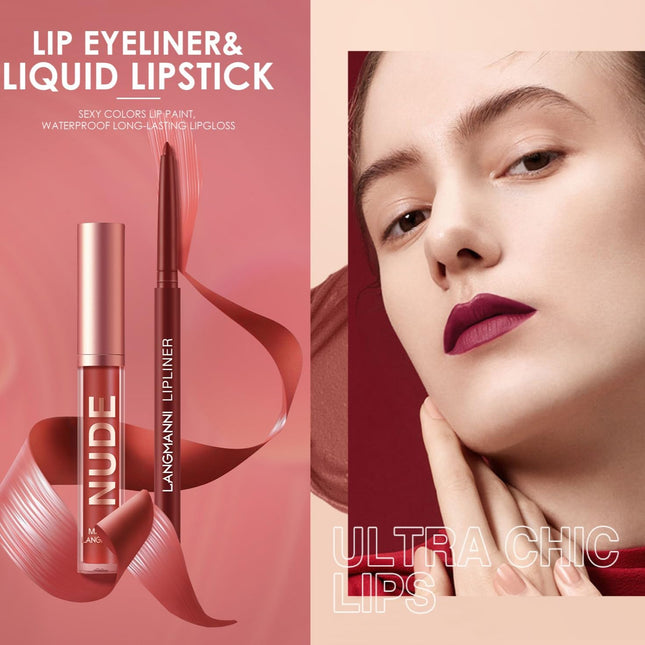 LANGMANNI 6 Matte Lipstick with 6 Lipliners Durable Makeup Set,Long-Lasting Non-