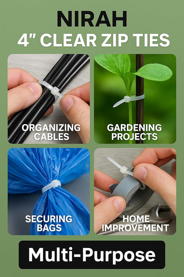 Small Zip Ties, 4 inches Clear White, 1000 Pack, Multi-Purpose, Tiny Zip Ties, UV Rated Mini Cable Ties for Cable Management, Indoors and Outdoors