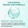 Garnier Micellar Water with Salicylic Acid, All-In-1 Mattifying Facial Cleanser and Makeup Remover for Oily and Acne Prone Skin, 13.5 Fl Oz