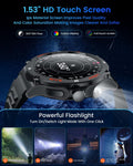Smartwatch Men Fitness Tracker Watch: Smart Watches 1.53" round Touchscreen 3ATM Waterproof LED Flashlight Bluetooth Call Heart Rate Blood
