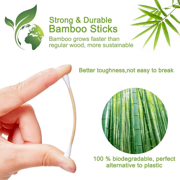 800 Count Bamboo Cotton Swabs - Natural Organic Cotton Buds with Double Tips, Hypoallergenic, Biodegradable Swabs for Ear Cleaning, Beauty &