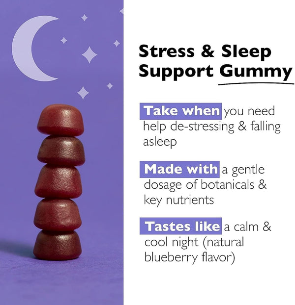 Bach RESCUE plus Sleep & Stress Support Gummies, Nighttime Dietary Supplement with 1Mg Melatonin, Ashwagandha, Chamomile, Lavender & Vitamin B6,