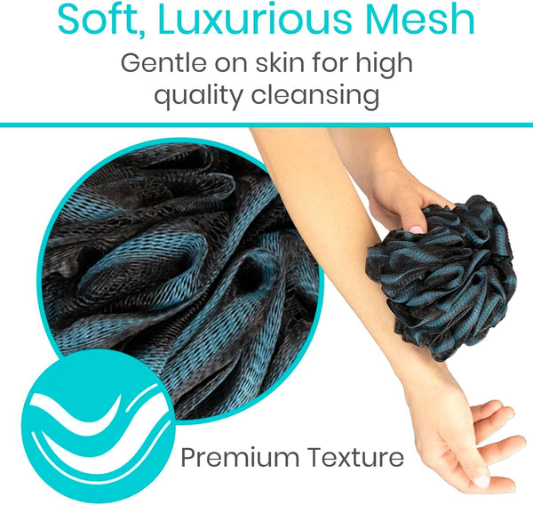 Vive Loofah Sponge Replacement (4 Pk) Shower & Bath Pouf Scrubber for Back & Body Exfoliation, Works with Vive Interchangeable Loofa Handle Long