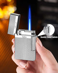 Dual Flame Mode Classic Lighter, Jet Torch Lighter Soft Flame Lighter 2 in 1 Windproof Refillable Butane Lighter for Men Dad Husband Collect,Black c