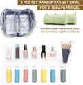 BOYATU Travel Makeup Bag Organizer: 3 Pcs Set Large Capacity Cosmetic Bags Holds 10–20 100ml Full-Size Bottles - 180°Open-Flat Make up Case 3-sec