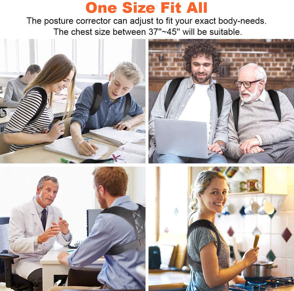 Posture Corrector for Men and Women - Adjustable Upper Back Brace for Clavicle to Support Neck, Back and Shoulder, Black, 25-50 Inch (Pack of 1),