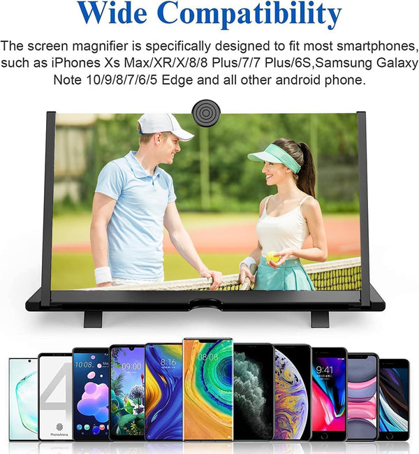 18" Screen Magnifier for Cell Phone – 3D HD Magnifing Screen Enlarger Projector for Movies Videos and Gaming – Foldable Phone Stand Holder with