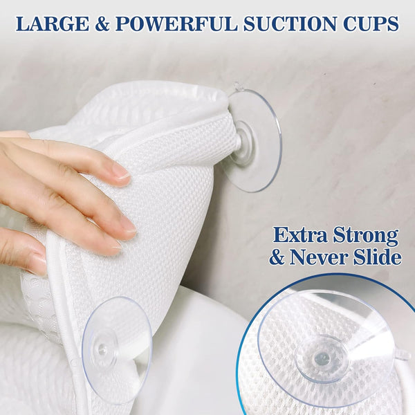 Bath Pillow Bathtub Pillow, Luxury Bath Pillows for Tub Neck and Back Support, Bath Tub Pillow Headrest with Soft 4D Mesh Fabric and Non-Slip