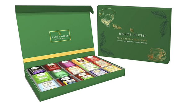 Tea Bags Sampler Assortment Variety Pack Gift Box 45 Count Tea Bags & 10 Honey Sticks - Perfect Variety - English Breakfast, Green, Black, Herbal,