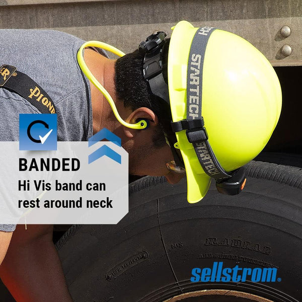 Sellstrom Reusable Banded Earplugs for Work - Work Safety Hearing Protection - 25dB - Hi-Vis Green/Blue Banded Earplug 1 pair (Pack of 1)