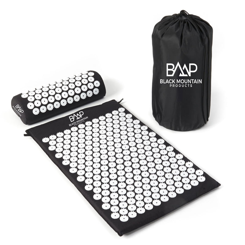 Black Mountain Products Acupressure Mat with Pillow & Carrying Bag - Acupressure Mat for Trigger Pt. Massage Therapy, Black