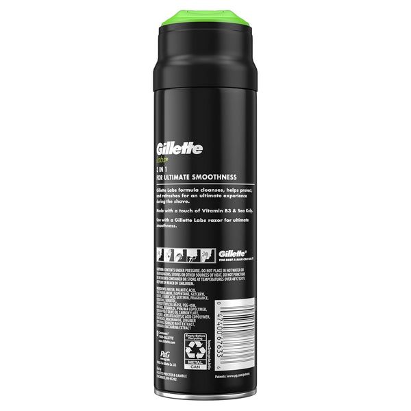 Gillette Labs Rapid Foaming Shaving Gel for Men, Alcohol, Dye and Paraben-Free with Vitamin B3 and Sea Kelp, Cools and Soothes Skin, 7 OZ