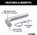 CURT 21580 Trailer Hitch Pin & Clip, 5/8-Inch Diameter, Fits 2 or 2-1/2-Inch Receiver, Clear ZINC
