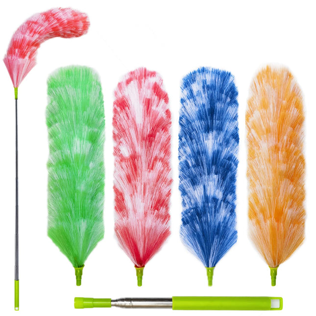 4 Pack Washable Electrostatic Duster, Extendable Pole 25" to 55", Feather Duster for Cleaning, Electrostatic Feather Dus