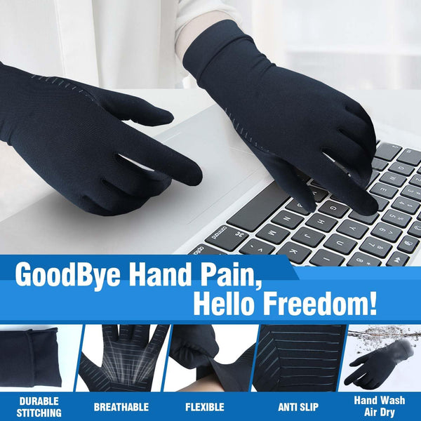 2 Pairs Full Finger Copper Arthritis Gloves with Touchscreen Tip, Compression Gloves for Women Men, Relief for Rheumatoid, Osteoarthritis, Carpal