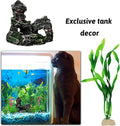 Fish Tank Accessories Aquarium Decorations Plants, 9Pcs Green Fish Tank Decorations Plants and Cave Rock Decoration Decor Set, Aquarium Decor