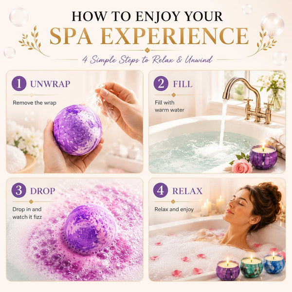 Bath Bombs Gift Set - 5 Large Fizzy Spa Bombs with 4 Scented Candles for Women - Moisturizing Bubble Bath with Essential Oils for Valentine's,
