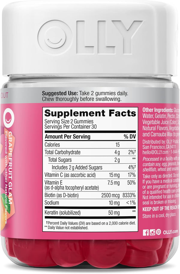 OLLY Hair Skin and Nails Gummies, Undeniable Beauty, Biotin - 60 Count 60 Count (Pack of 1)