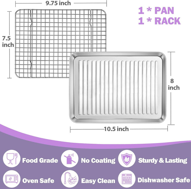 P&P CHEF Toaster Oven Pan with Wire Rack, Stainless Steel Baking Oven Sheet Tray