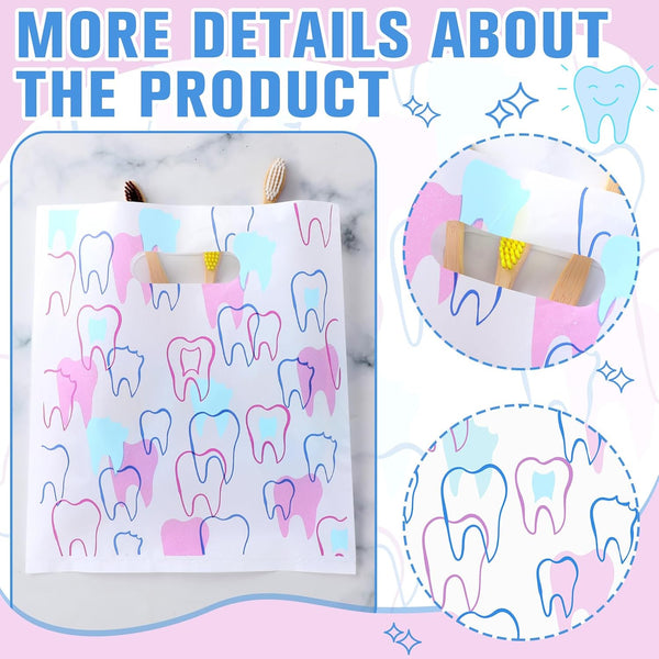 Aliceset 300 Pcs Tooth Merchandise Bags with Handles Plastic Dental Bags for Patients Dental Gifts Bulk for Dentist Office Goodie Packaging