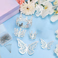 Flower Bouquet Accessories Including 4Pcs Crown Cake Topper Mini Tiara,12 Butterfly Decorations and 50Pcs Bouquet Pins for Birthday Wedding Silver