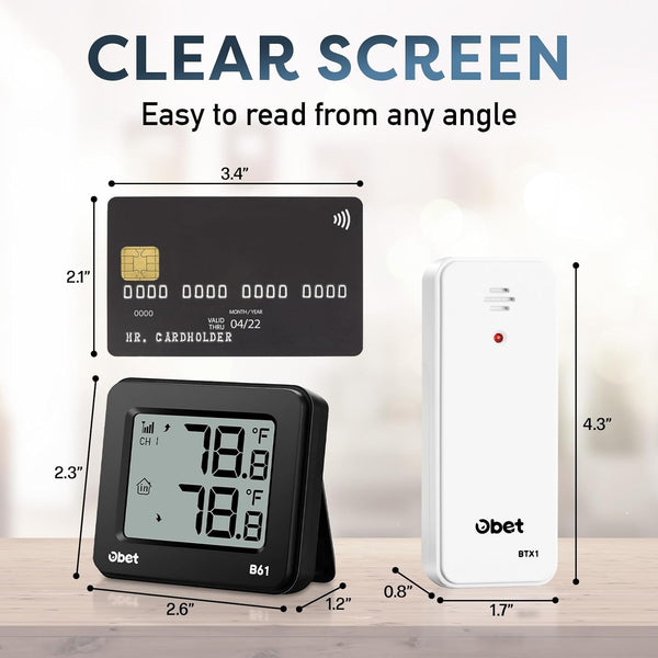 OBET Indoor Outdoor Thermometer Wireless Outdoor Thermometer Digital Thermometer Gauge 500Ft Remote Temperature Monitor for House Home Room Patio