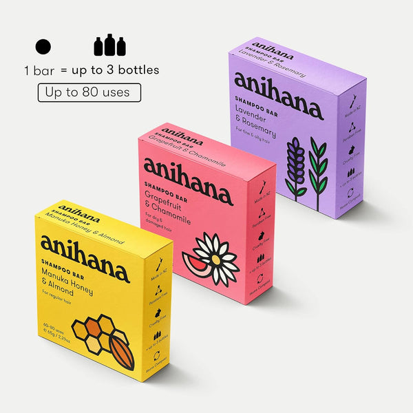 ANIHANA Shampoo Bar for Regular Normal Hair Clean Purifying Natural Healthy Look and Shine Paraben Free Manuka Honey and Almond 2.29 Oz