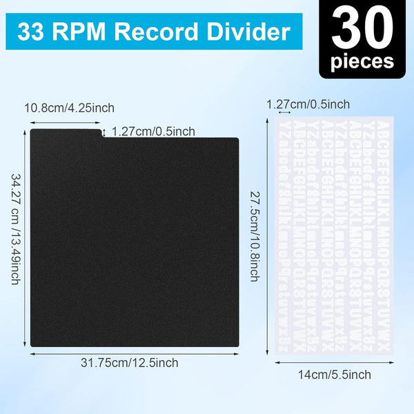 Gueevin 30 Pcs Record Dividers 12.5 X 13.49 Inch Vinyl Record Accessories with White A-Z Stickers for Organizing Protection