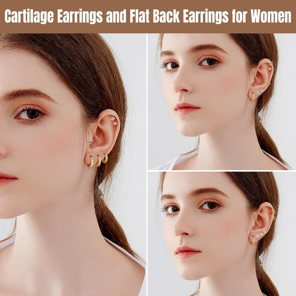 5 Pairs Tiny Huggie Hoop Earrings for Women, Lightweight Mini CZ/Cubic Zirconia Hoops Set for Women's Cartilage Helix Lobe Ear Piercings Small