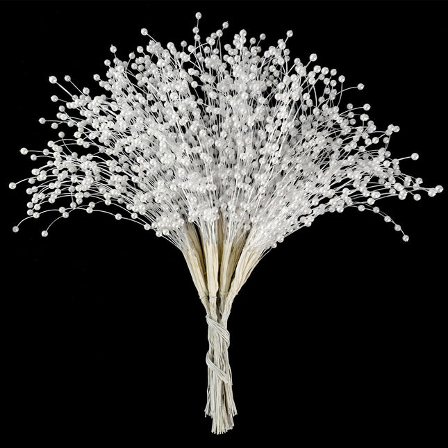 100 Pieces String Pearl Sticks Pearls for Crafts, Artificial Pearls String Beads for Wedding Bridal Flower Bouquet, Wedding Party Table Decor,