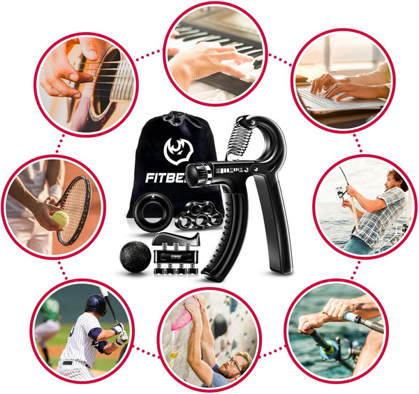 FitBeast Grip Strengthener Forearm Strengthener Hand Grips Strengthener Kit - 5 Pack Adjustable Resistance Black