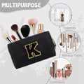Personalized Small Preppy Makeup Bag, Chenille Letter Black Initial Cosmetic Zipper Pouch Toiletry Organizer, Waterproof PU Leather Make Up