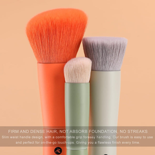 KINGMAS 3Pcs Foundation Brush Contour Concealer Brush Set, Under Eye & Blusher Brush Face Kabuki Makeup Brushes