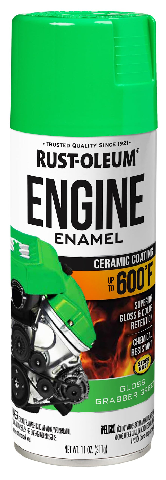 Rust-Oleum 366436 Engine Enamel Spray Paint, 11 Oz, Gloss Grabber Green, (Pack of 1)