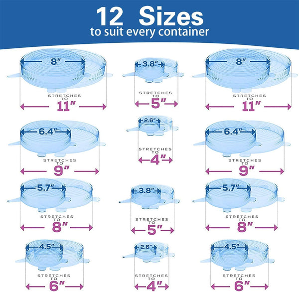 Silicone Stretch Lids,Durable & Eco-Friendly Elastic Lids Blue Lids-12pack