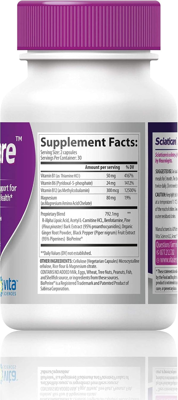 Vita Sciences Sciaticare Nerve Soothing Supplement Vitamins with Natural R-ALA Form 40X Strength, NOT Synthetic Alpha Lipoic Acid (ALA) - Lower