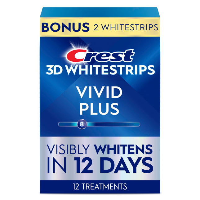 Crest 3Dwhitestrips Vivid plus Whitestrips 3D White, 10 Treatments + 1 Hour Expr