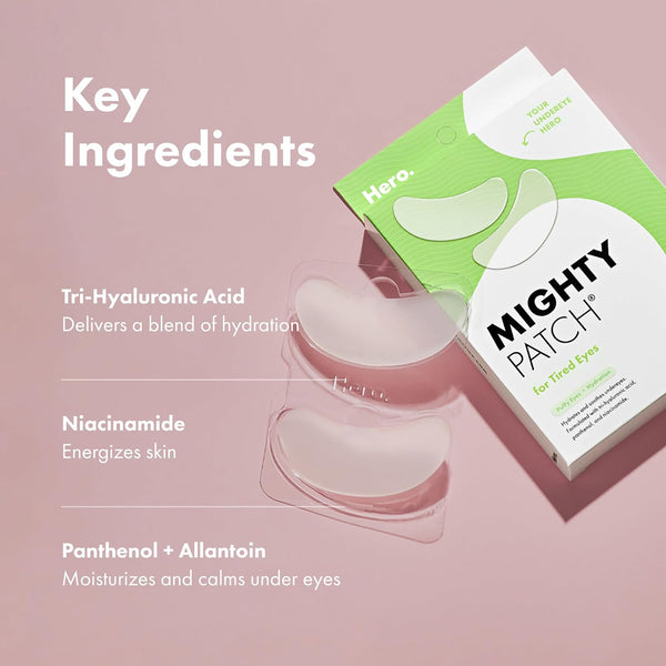 HERO COSMETICS Mighty Patch for Tired Eyes Patches, 6 Count | 3 Pairs, Soothing Hydrogel Patches, Helps Awaken and Visibly De-puff Undereyes 6