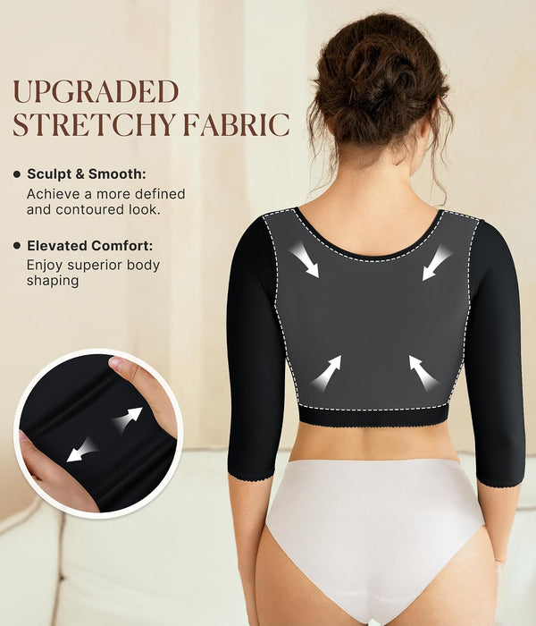 BRABIC Upper Arm Shaper Post Surgical Slimmer Compression Sleeves Posture Corrector Tops Shapewear for Women Black Half Sleeve Large