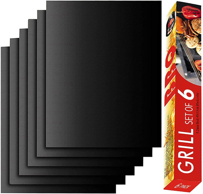 Renook Grill Mat Set of 6-100% Non-Stick Reusable Mats for Gas, Charcoal or Elec