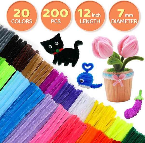 GAGANIU 200pcs Pipe Cleaners, Pipe Cleaners for Crafts, Craft Supplies Multicolor Chenille Stems for Art&Craft Christmas DIY