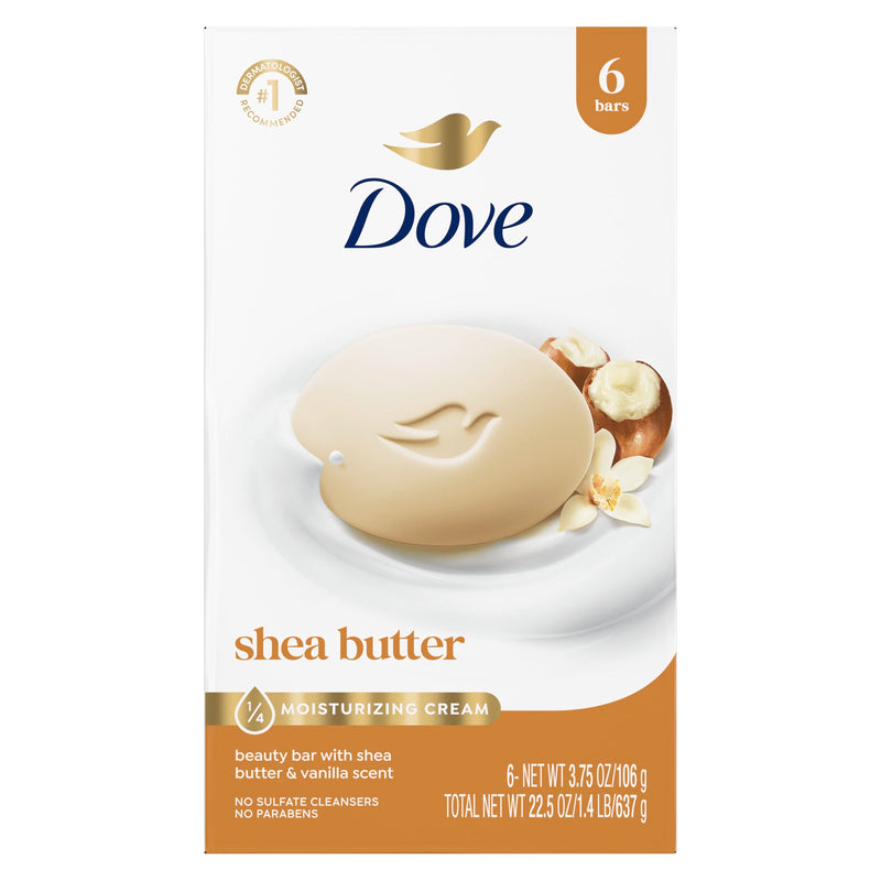 Dove Beauty Bar Soap 6 Bars Shea Butter, for Nourished, Radiant Skin, Enriches Skin 3.75 oz 3.75 Ounce (Pack of 6) Vanilla