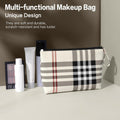 MAANGE Small Makeup Bag for Purse Cosmetic Bags for Women Pu Leather Makeup Pouch Travel Makeup Bag with Handle Make up Bag for Travelling(Khaki)