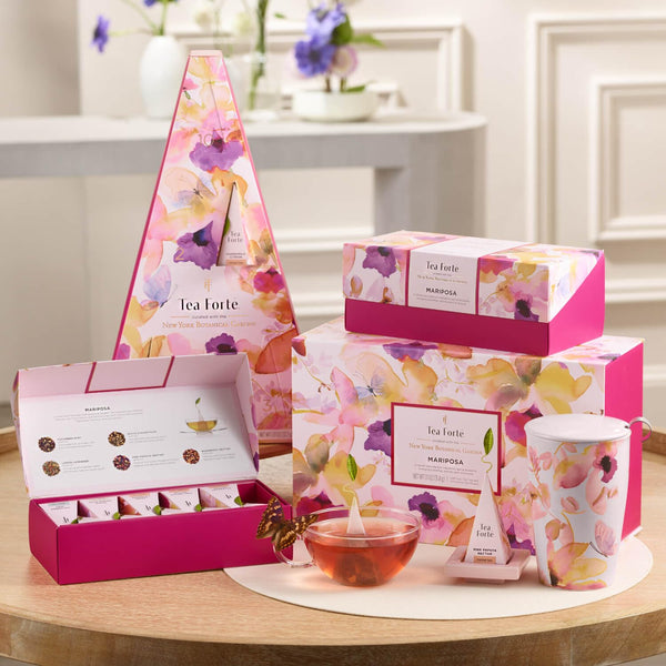 Tea Forte Mariposa Premium Tea Petite Presentation Box Tea Gift Sampler, 10 Count, 1 of Each Variety Individually Wrapped Handcrafted Pyramid