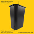 Rubbermaid Commercial Products Deskside Wastebasket/Trash Can, 10.25-Gallon/41-Quart, Black, Plastic, Garbage Can for Home/Office, Fits under